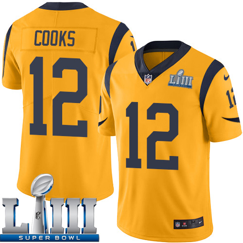 Men Los Angeles Rams #12 Cooks Yellow Nike Vapor Untouchable Limited 2019 Super Bowl LIII NFL Jerseys->los angeles rams->NFL Jersey